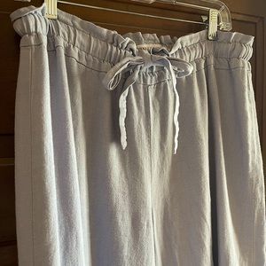 Linen blend wide leg pants with tie waist L